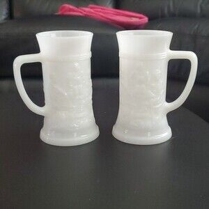 Vintage White milk glass  tavern mugs or tankards   Federal glass